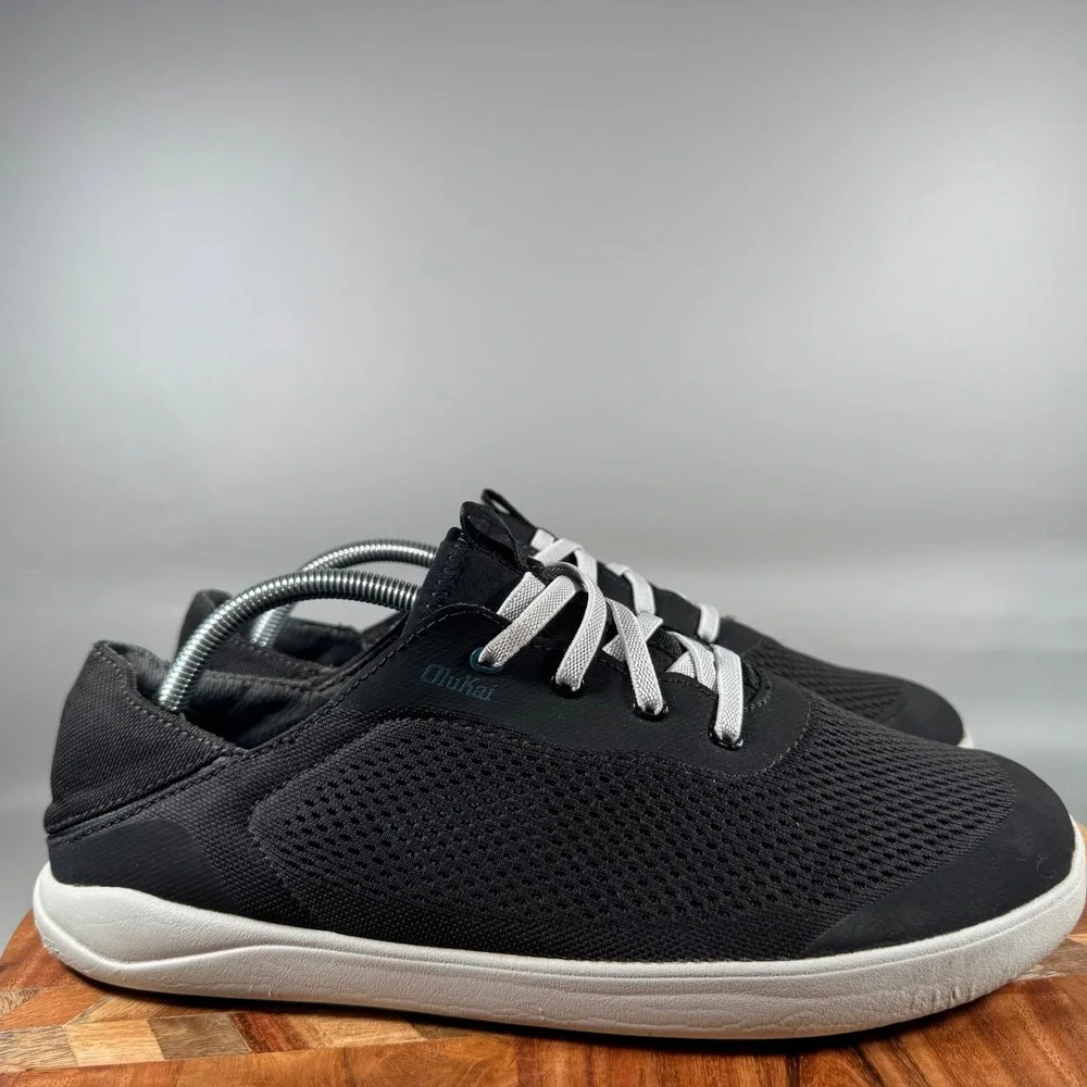 OluKai Moku Pae Mens 10.5 Black White Mesh Boat Shoes Sneakers 10472-40QS